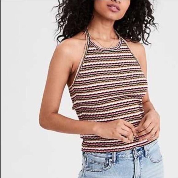 American Eagle Striped Ribbed Halter Top in Multicolor - Picture 1 of 8